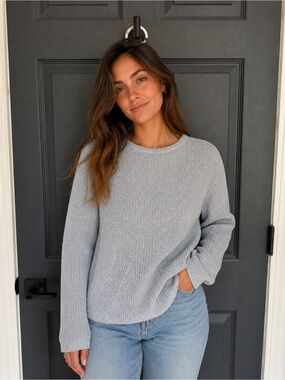 Banana Republic Grey 100% Cotton Ribbed Shaker Knit Pullover Sweater Size M